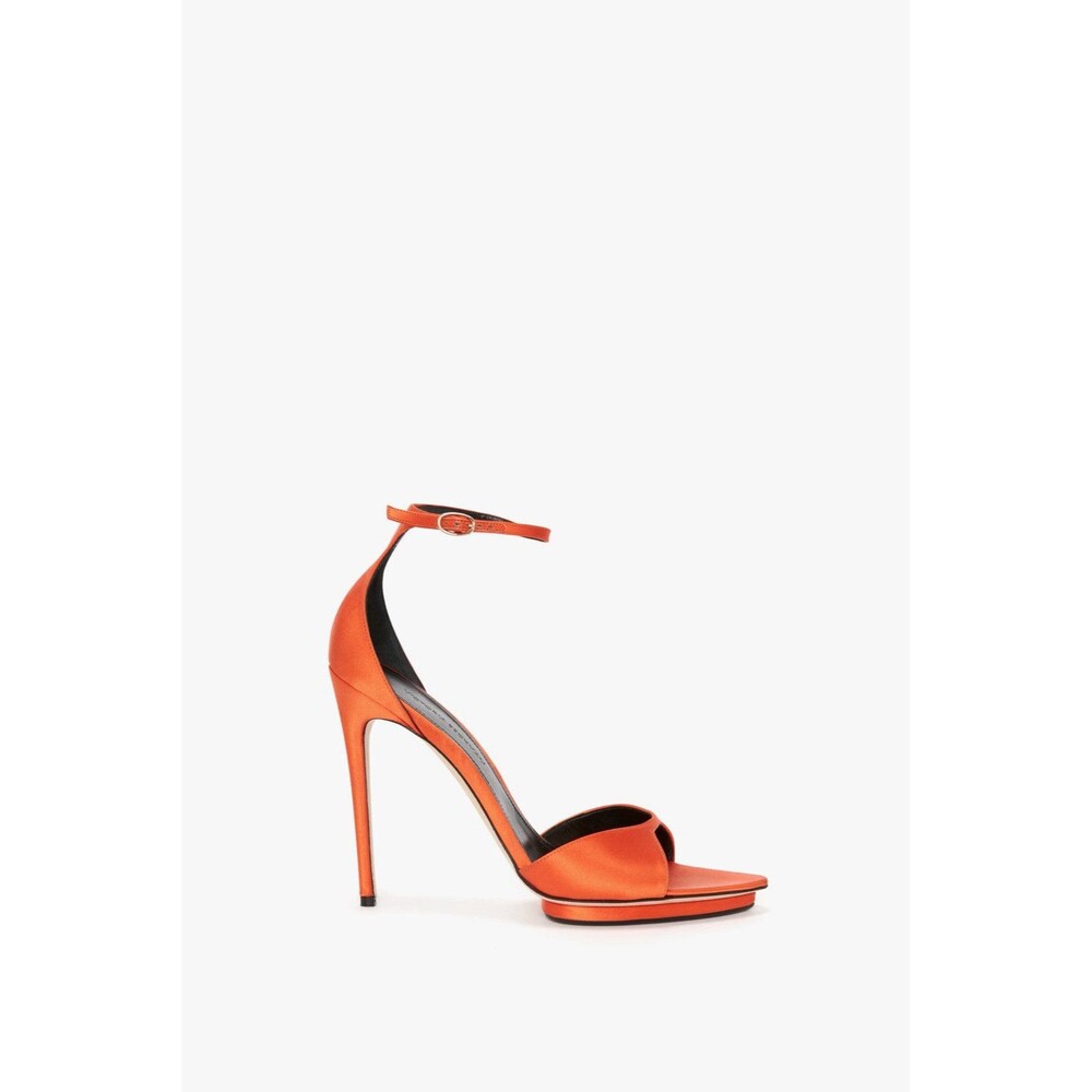 Victoria Beckham Pointy Toe Stiletto Sandal in Orange Satin Size 38 NIB